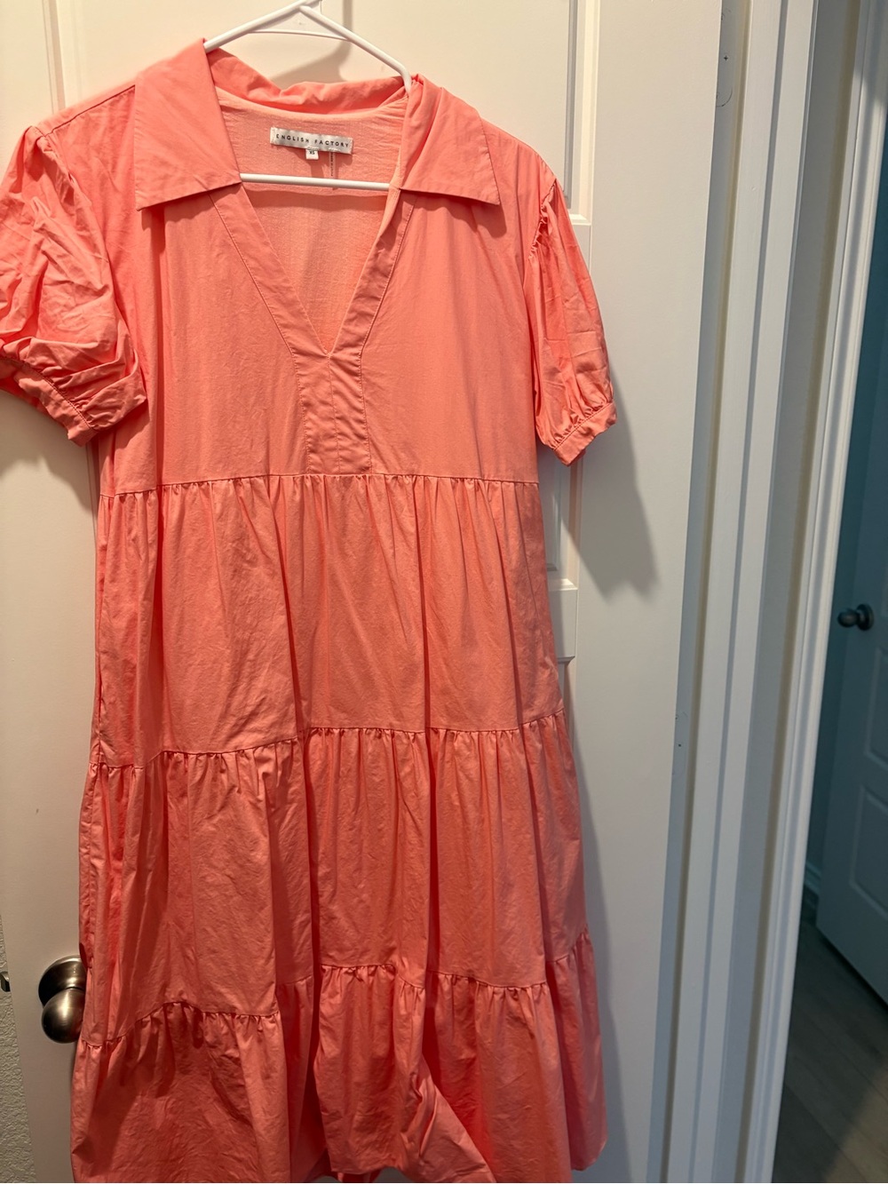 English Factory Coral V-Neck Tiered Dress
